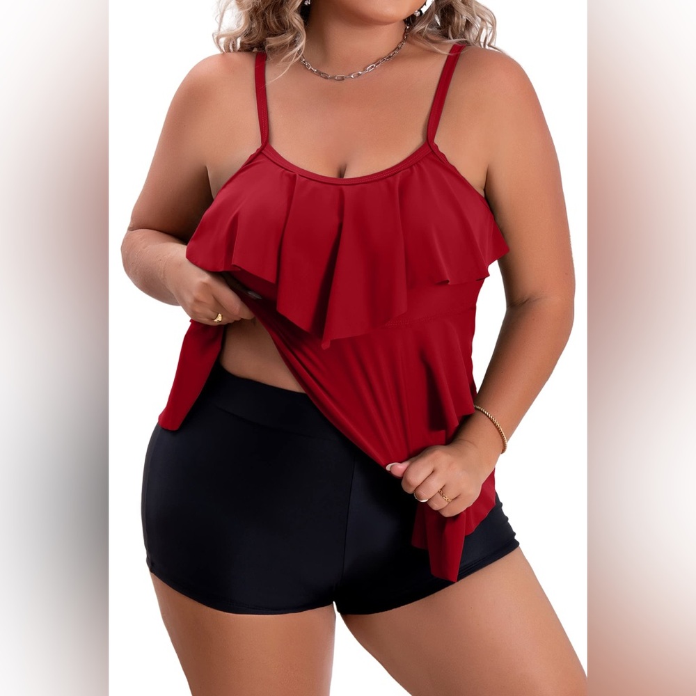 Red Women's Ruffled Top